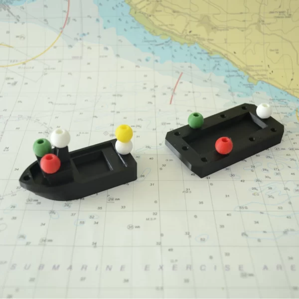 Image of 3D printed small, powered vessel, barge and their navigation lights